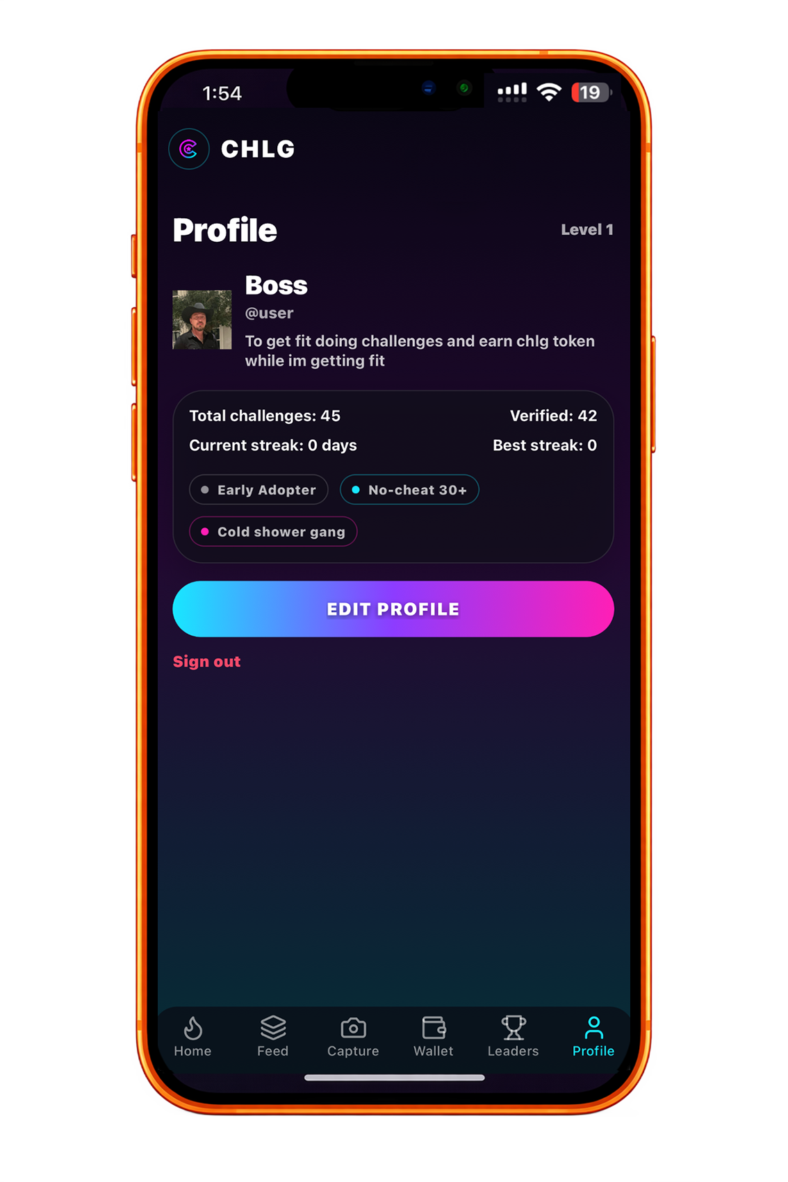 CHLG profile and share results mockup