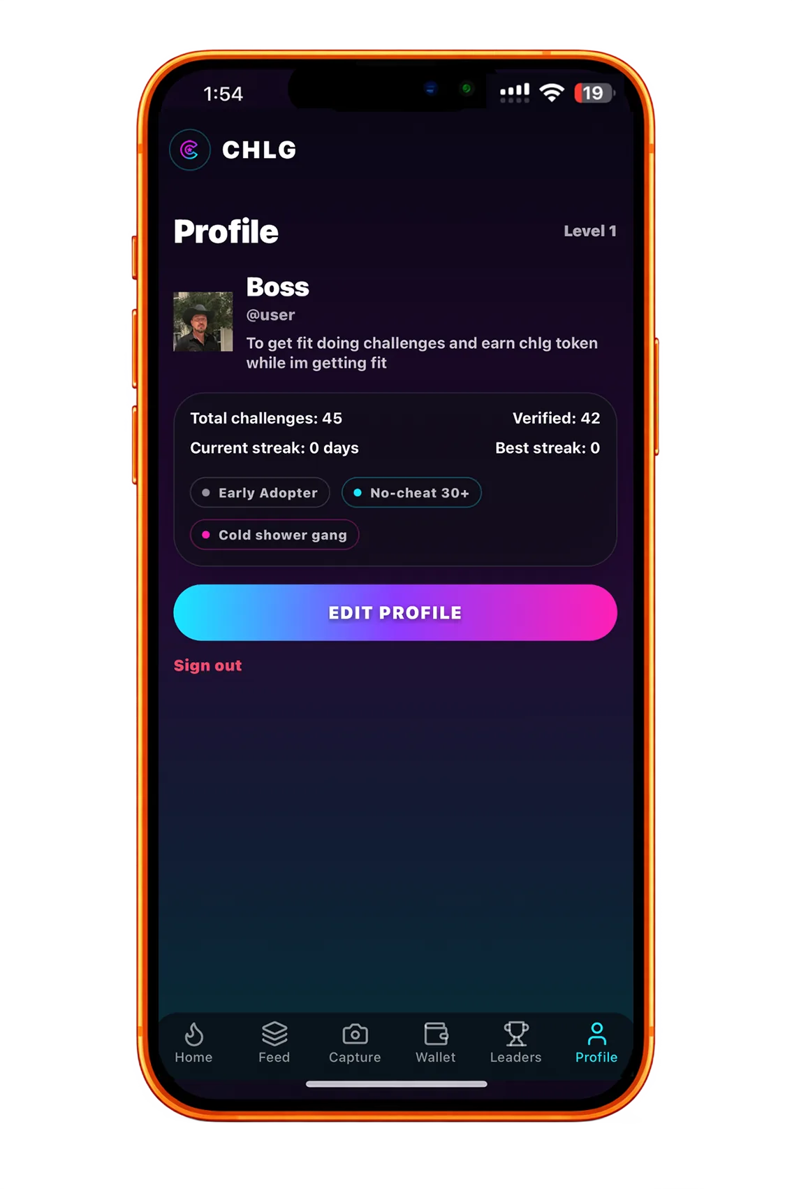CHLG profile and share results mockup